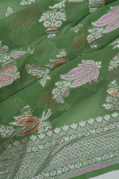 Vaanya Banaras Georgette Brocade Green Saree
