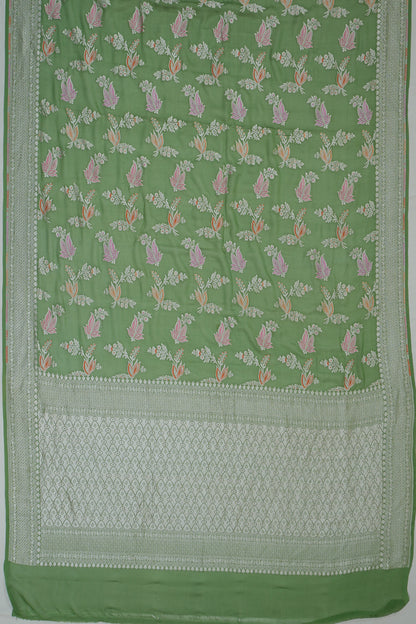 Vaanya Banaras Georgette Brocade Green Saree