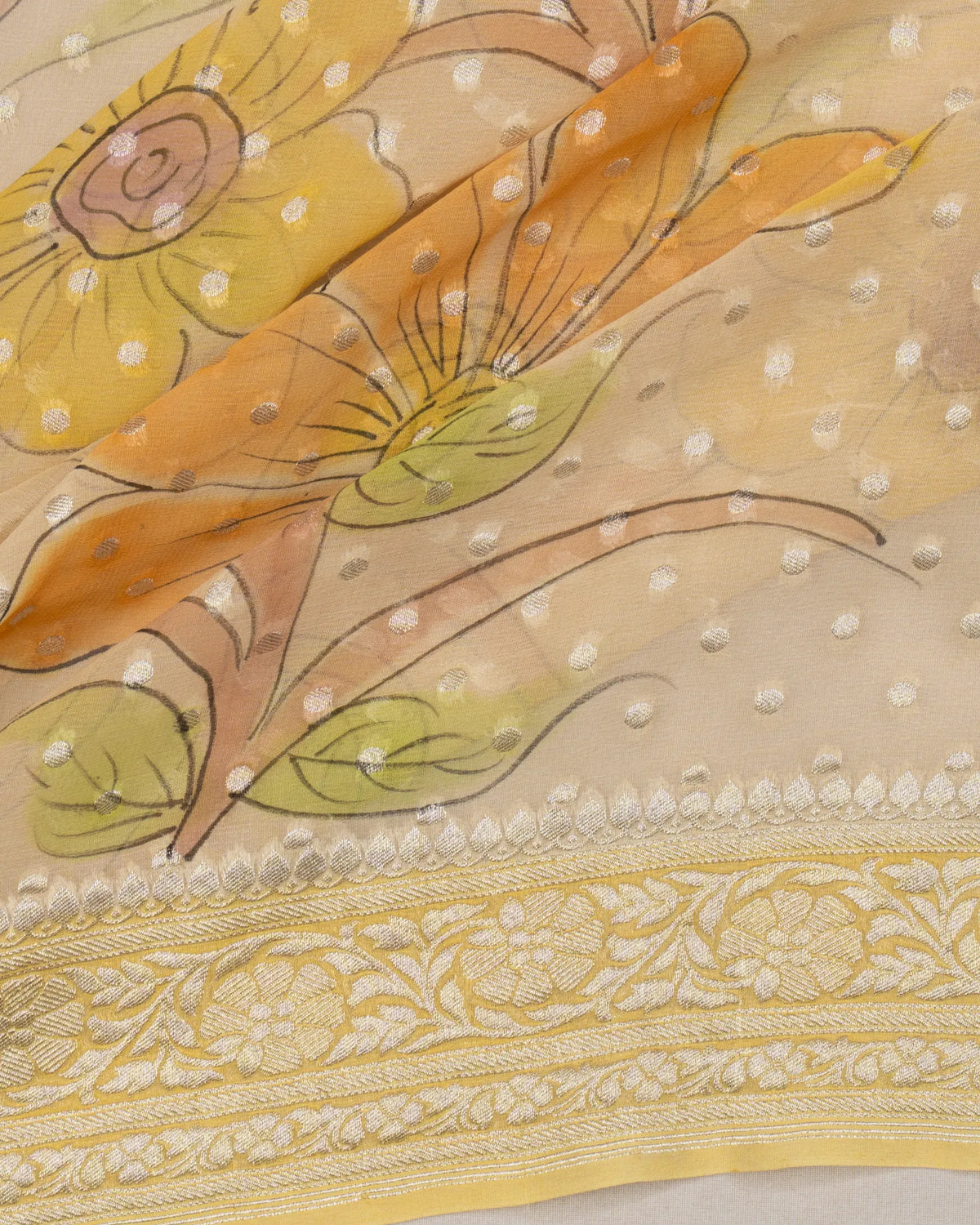 Banarasi Georgette Butta And Floral Printed Beige Saree