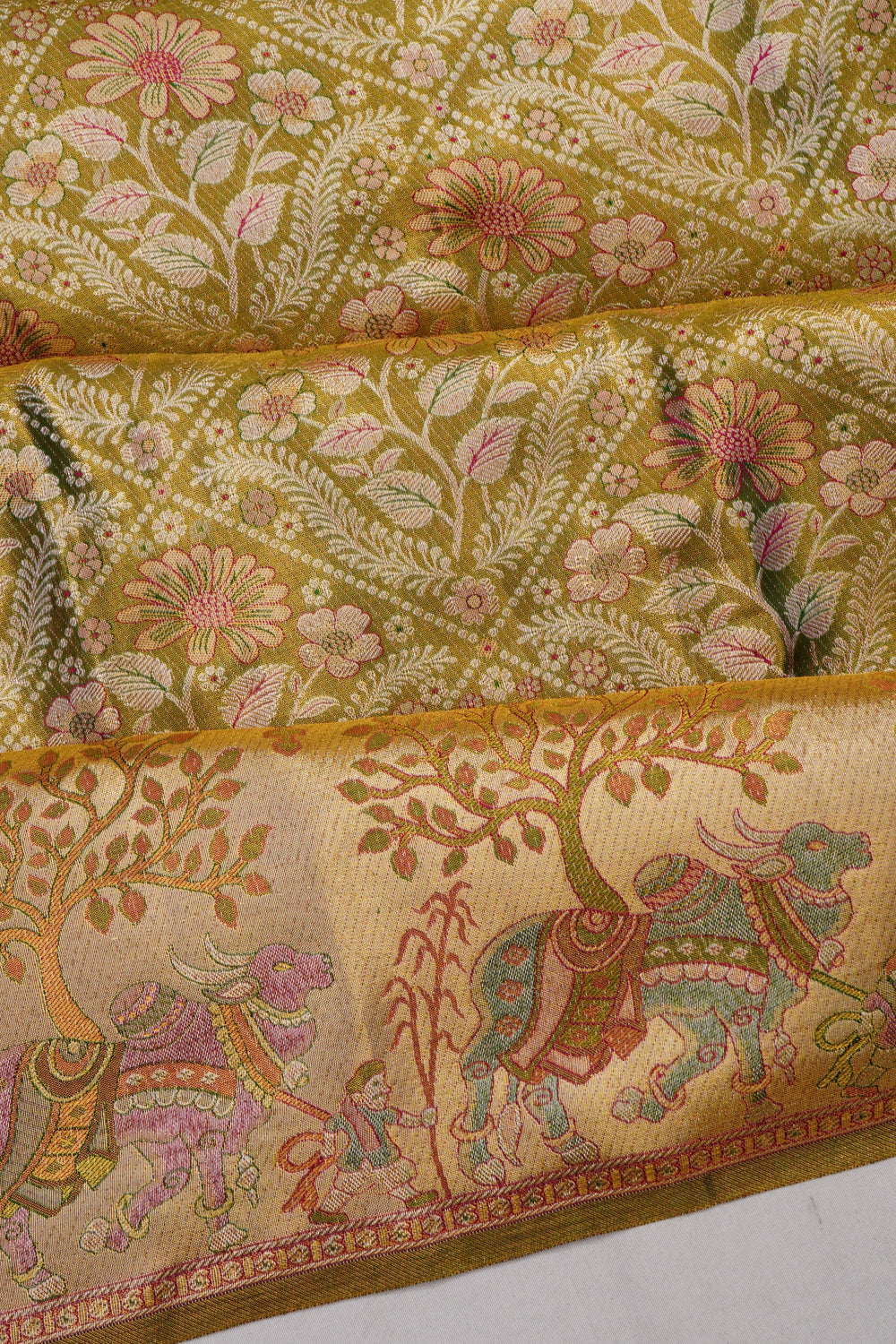 Taranga Kanchi Silk Tissue Brocade Pastel Green Saree