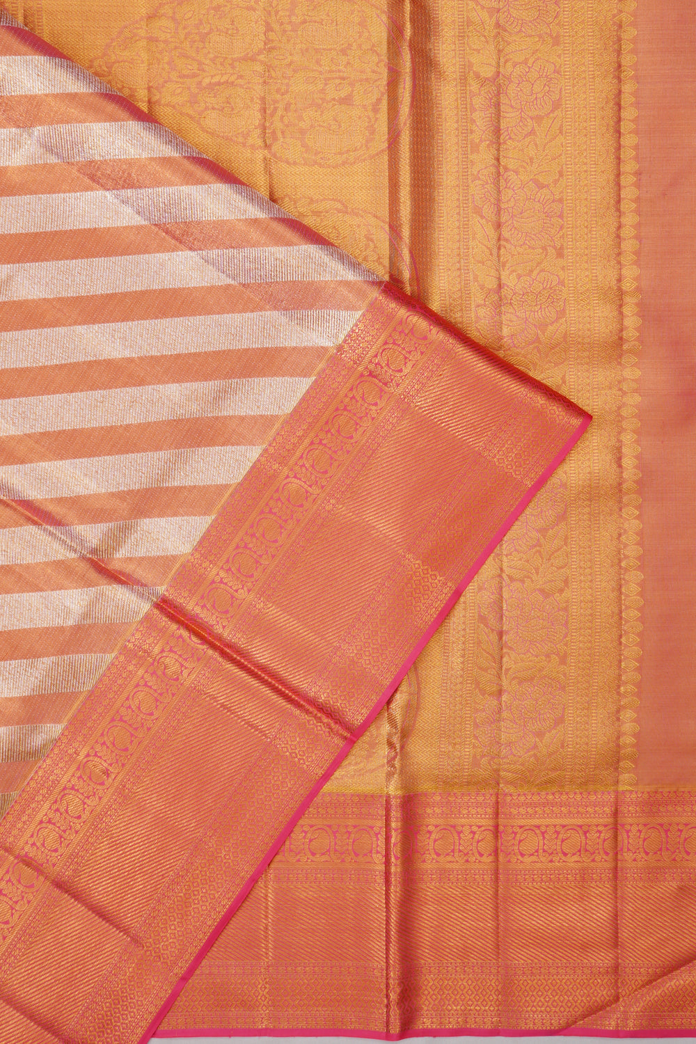 Kanchipuram Silk Tissue Lines Pink Saree