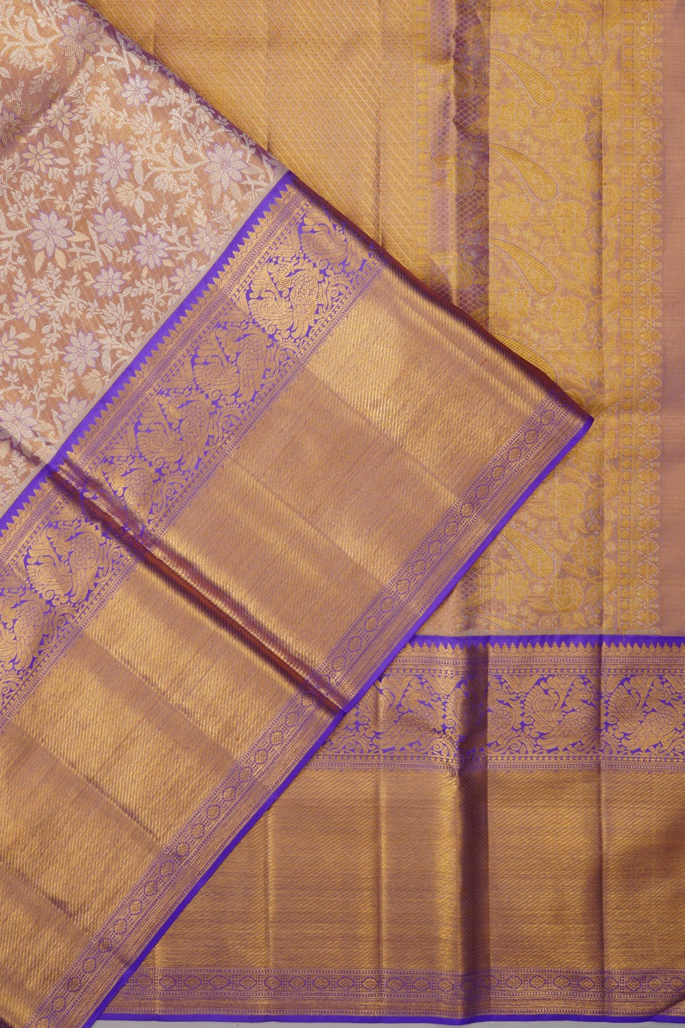 Kanchipuram Silk Tissue Brocade Violet Saree