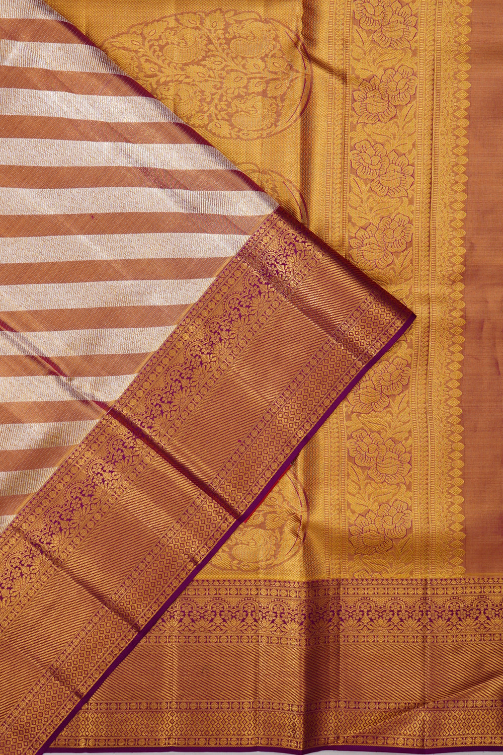 Kanchipuram Silk Tissue Lines Purple Saree