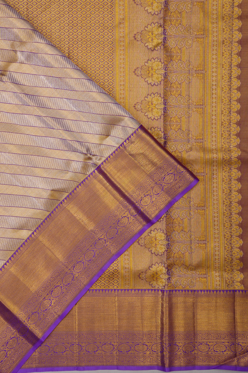 Kanchipuram Silk Tissue Brocade Violet Saree
