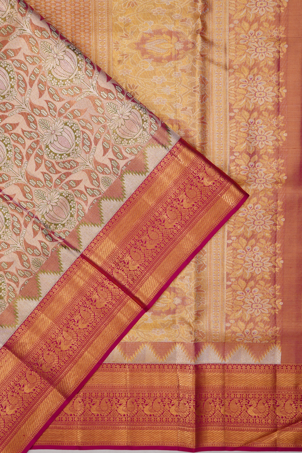 Kanchipuram Silk Tissue Brocade Pink Saree