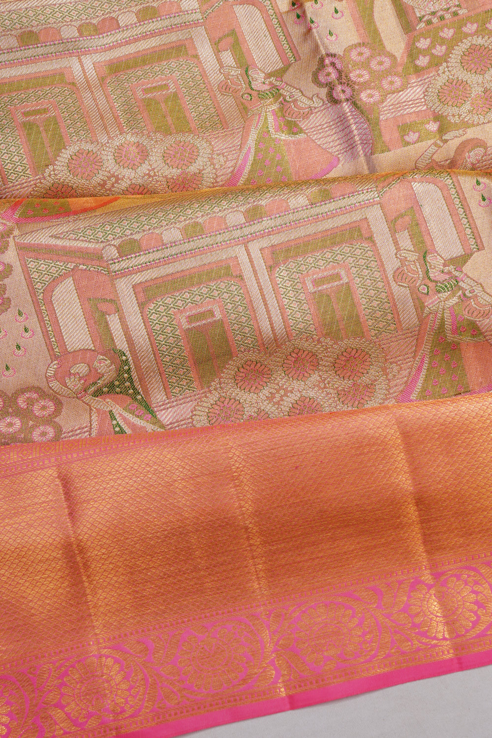 Kanchipuram Silk Tissue Brocade Pink Saree