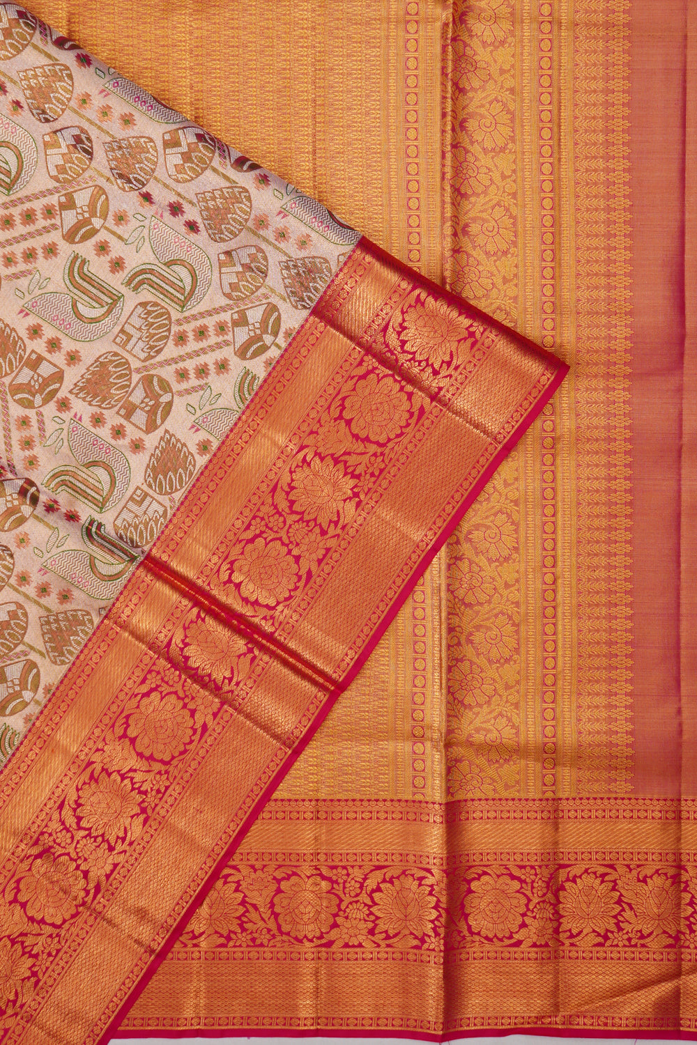 Kanchipuram Silk Tissue Brocade Pink Saree