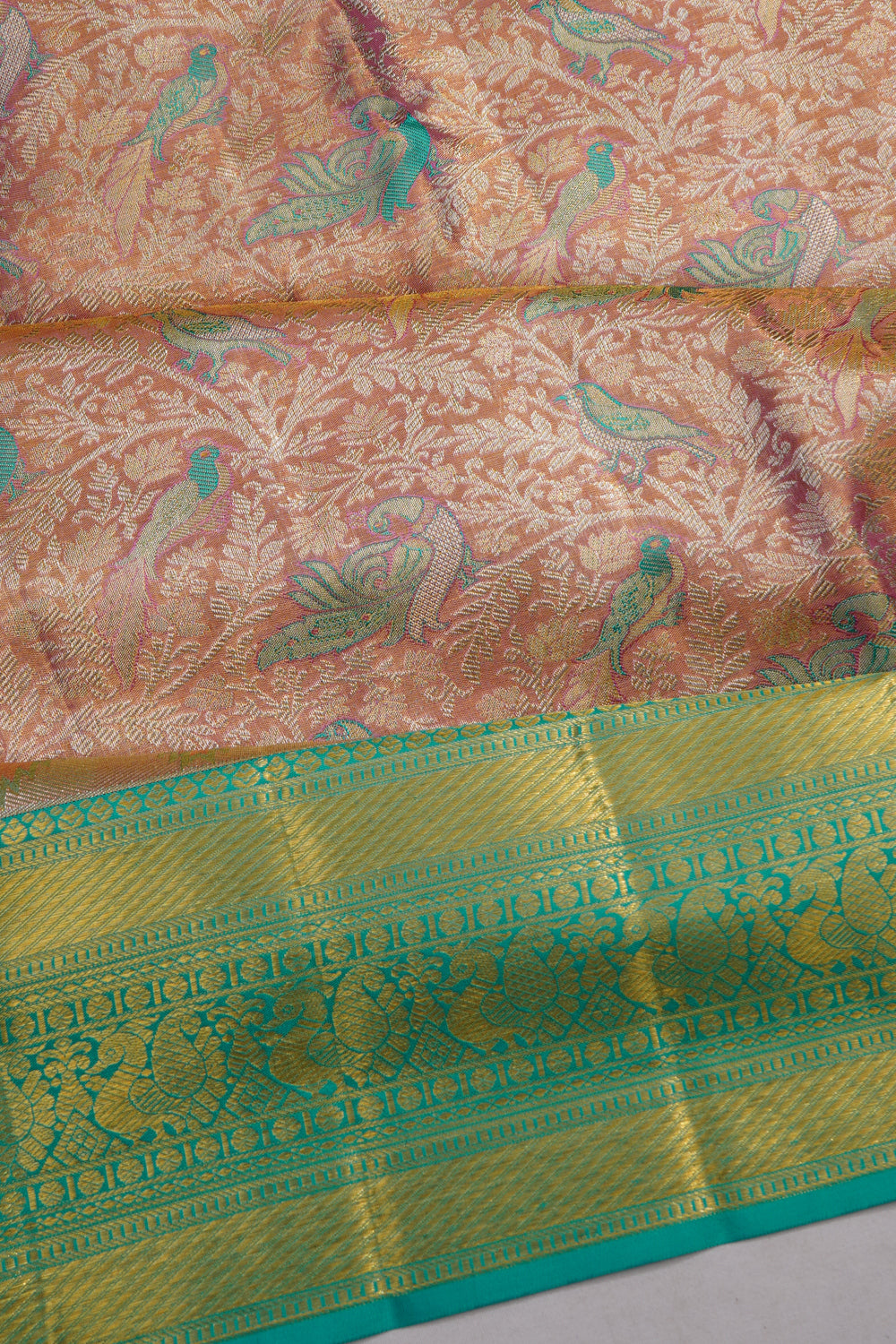 Kanchipuram Silk Tissue Brocade Pink Saree