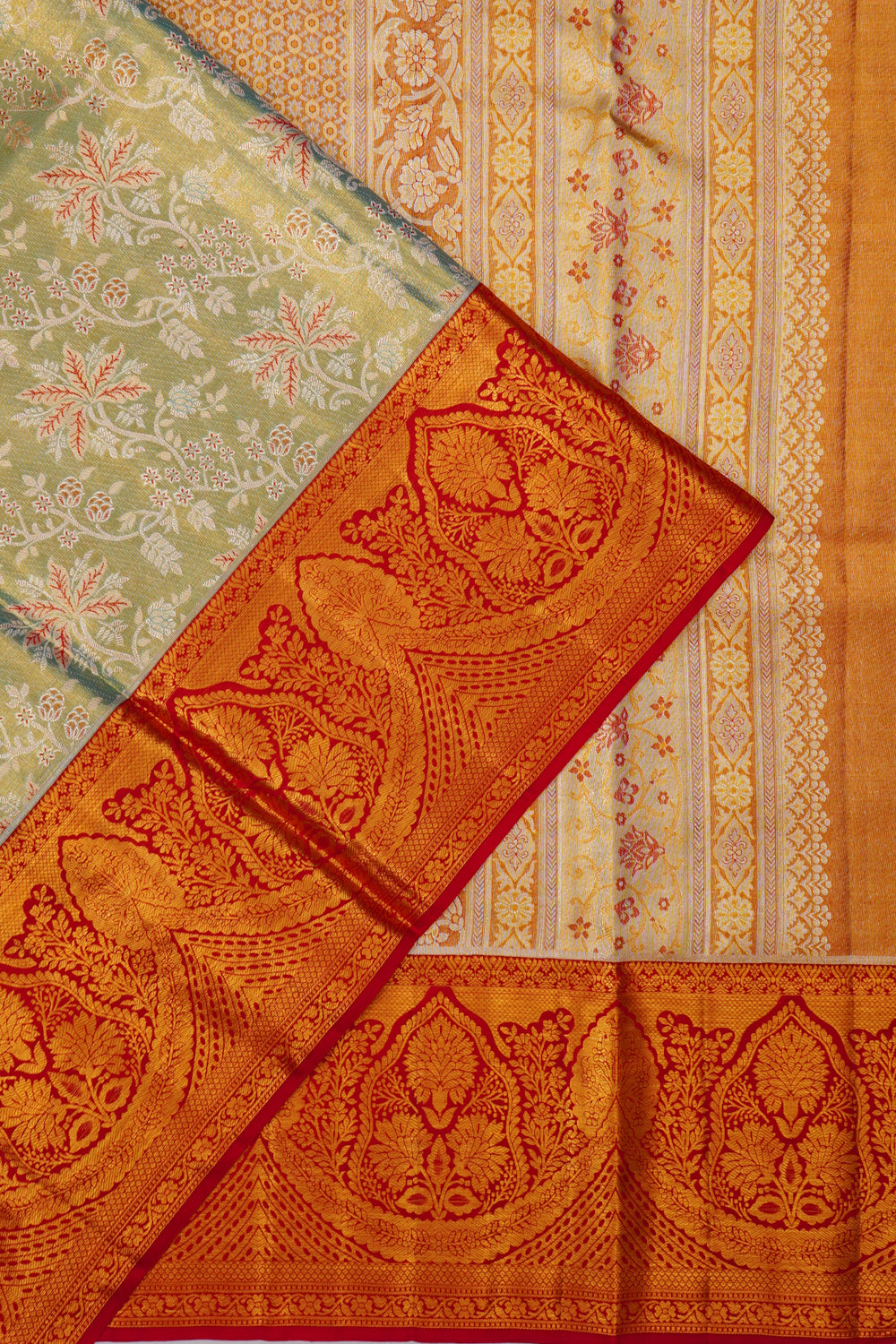 Kanchipuram Silk Tissue Jaal Green Saree