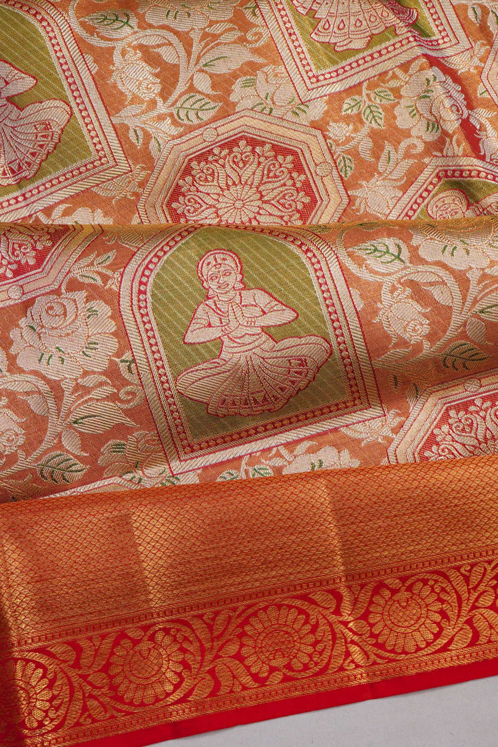 Kanchipuram Silk Tissue Brocade Red Saree