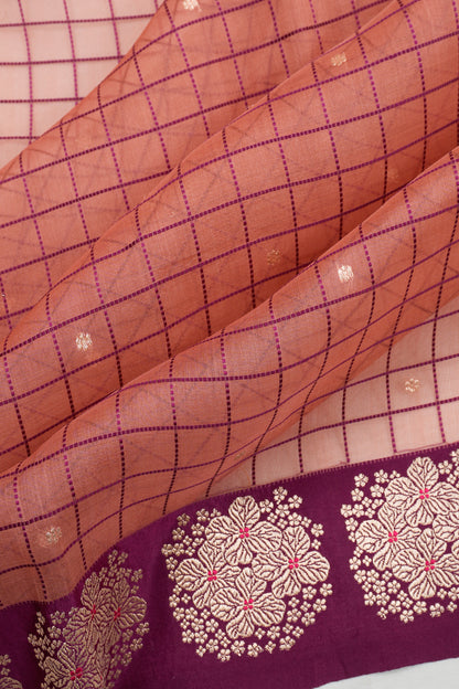 Banarasi Kora Organza Butta Peach Saree