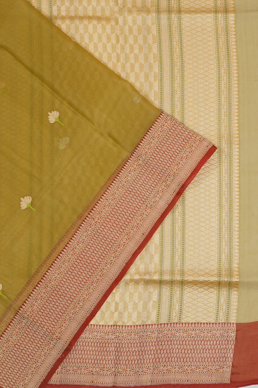 Banarasi Kora Organza Butta Green Saree