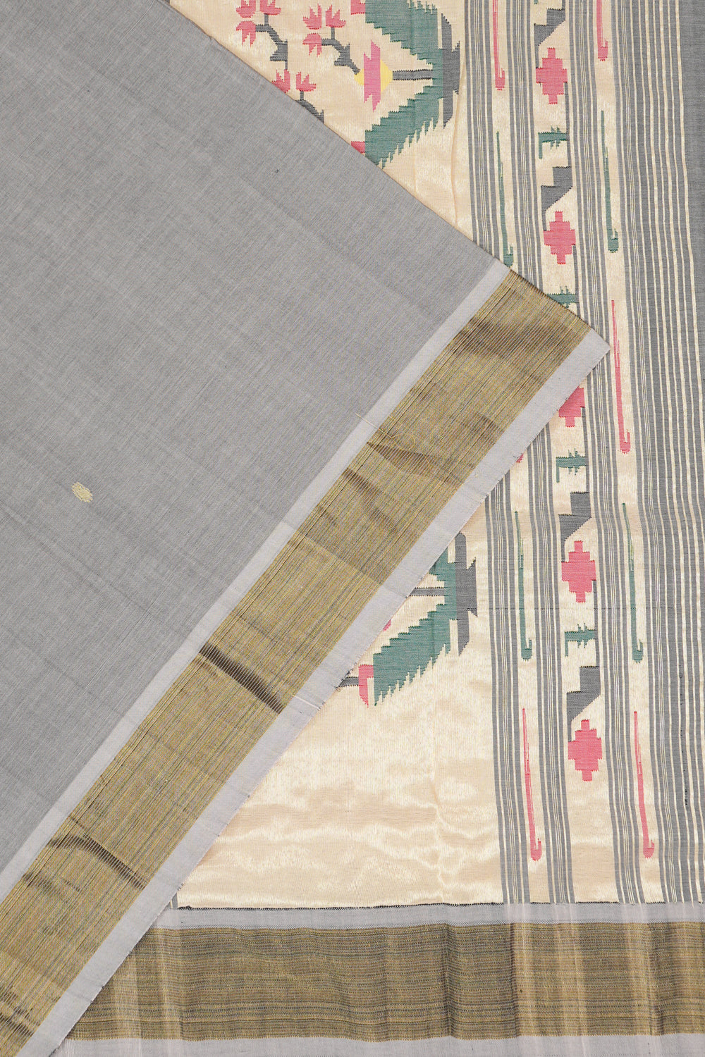 Paithani Cotton Butta Grey Saree