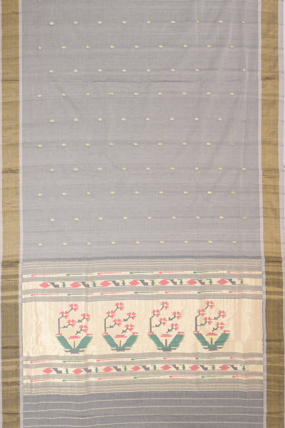 Paithani Cotton Butta Grey Saree