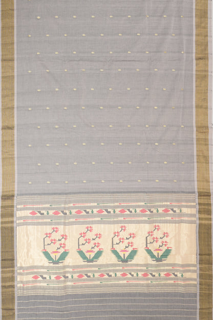 Paithani Cotton Butta Grey Saree