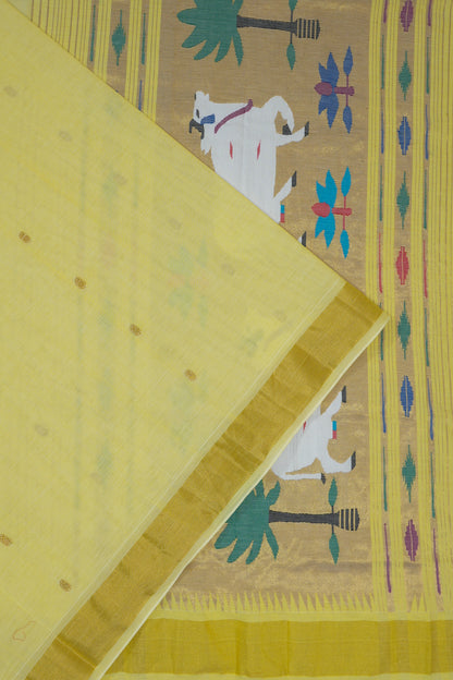 Paithani Cotton Butta Green Saree