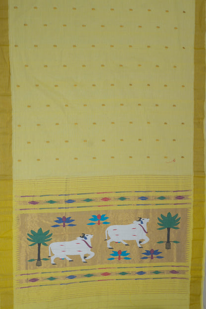 Paithani Cotton Butta Green Saree