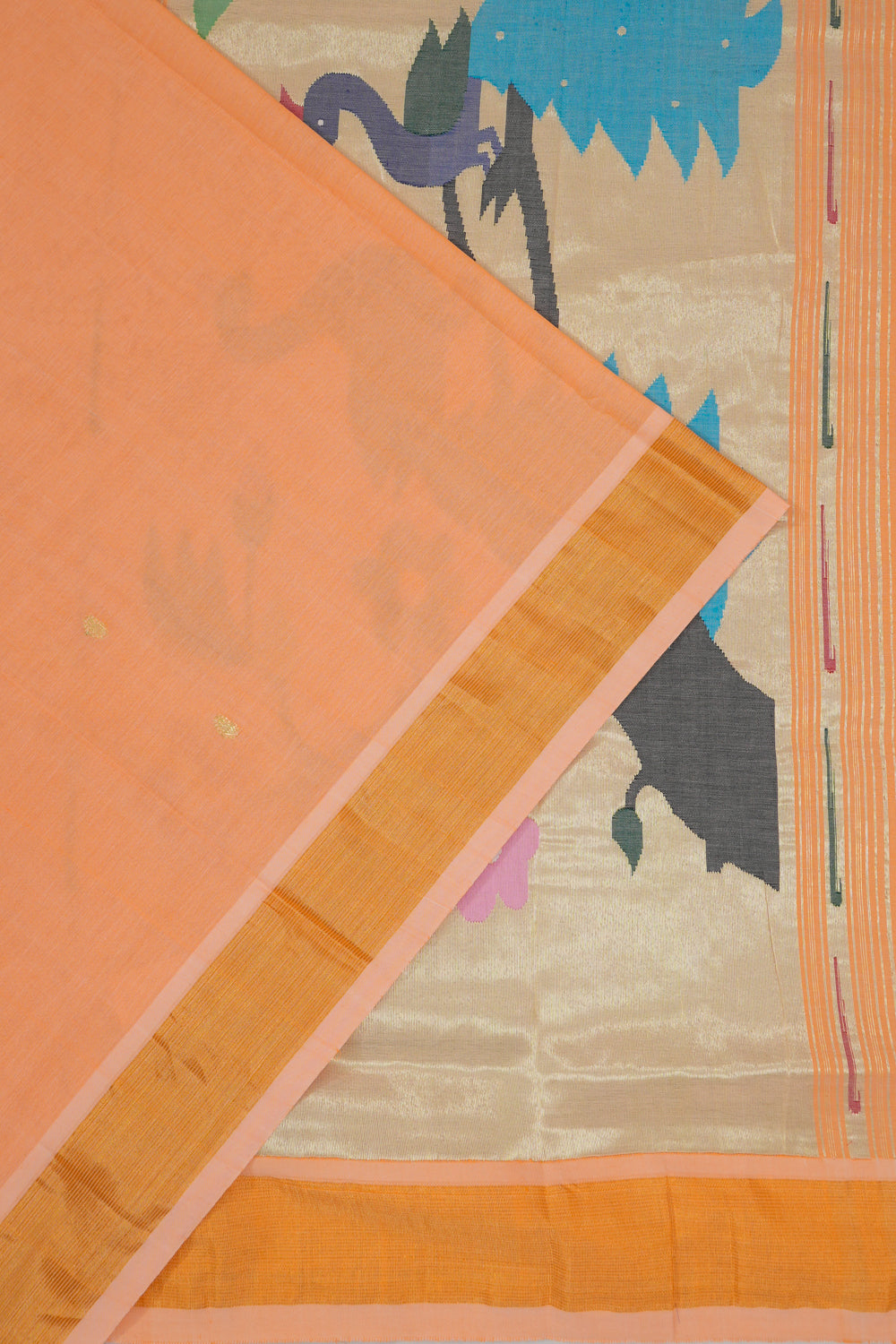 Paithani Cotton Butta Orange Saree