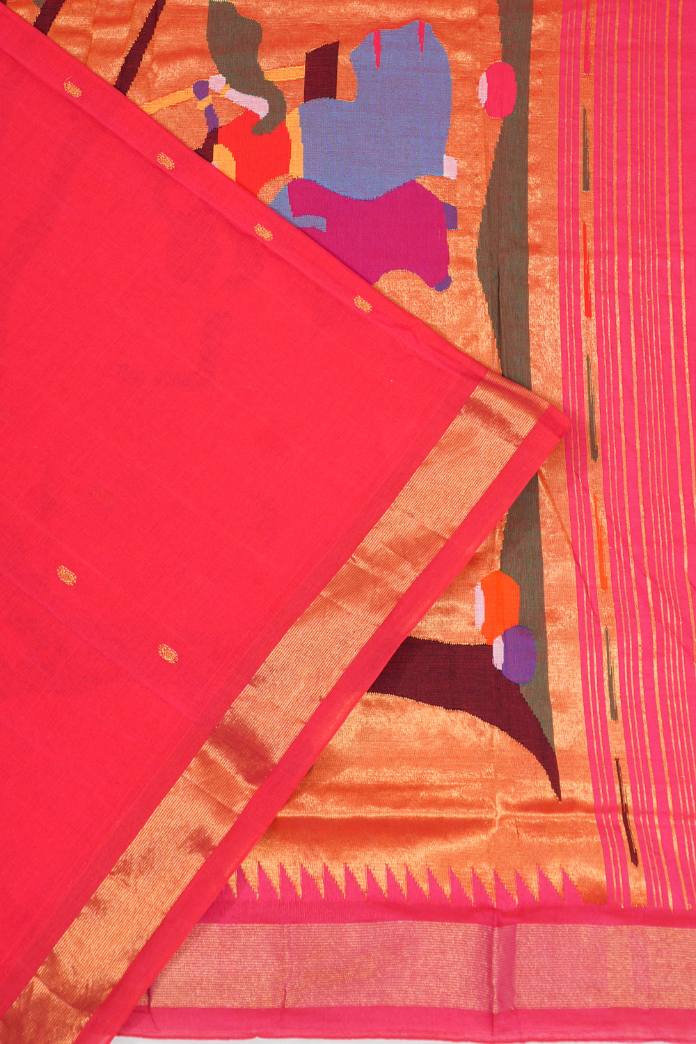 Paithani Cotton Butta Pink Saree