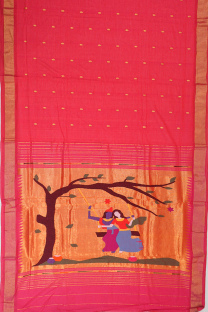 Paithani Cotton Butta Pink Saree