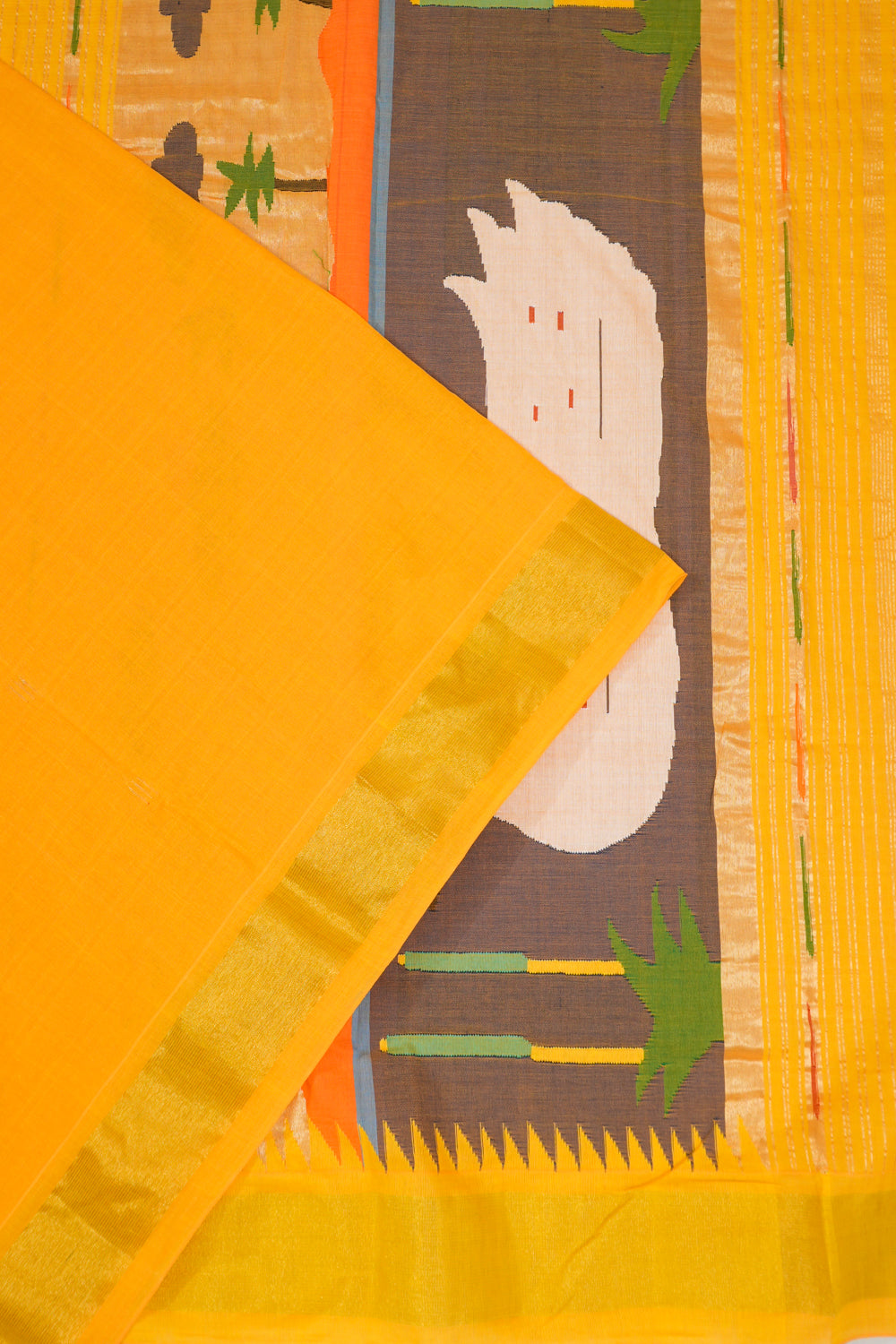 Paithani Cotton Butta Yellow Saree