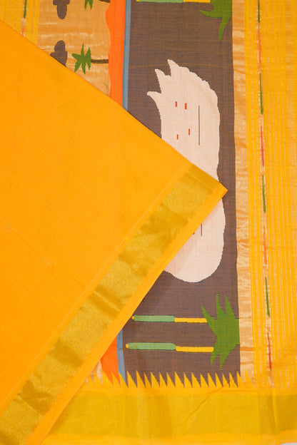 Paithani Cotton Butta Yellow Saree