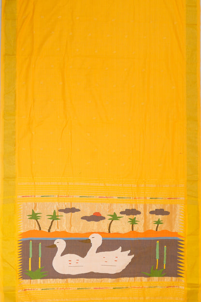 Paithani Cotton Butta Yellow Saree