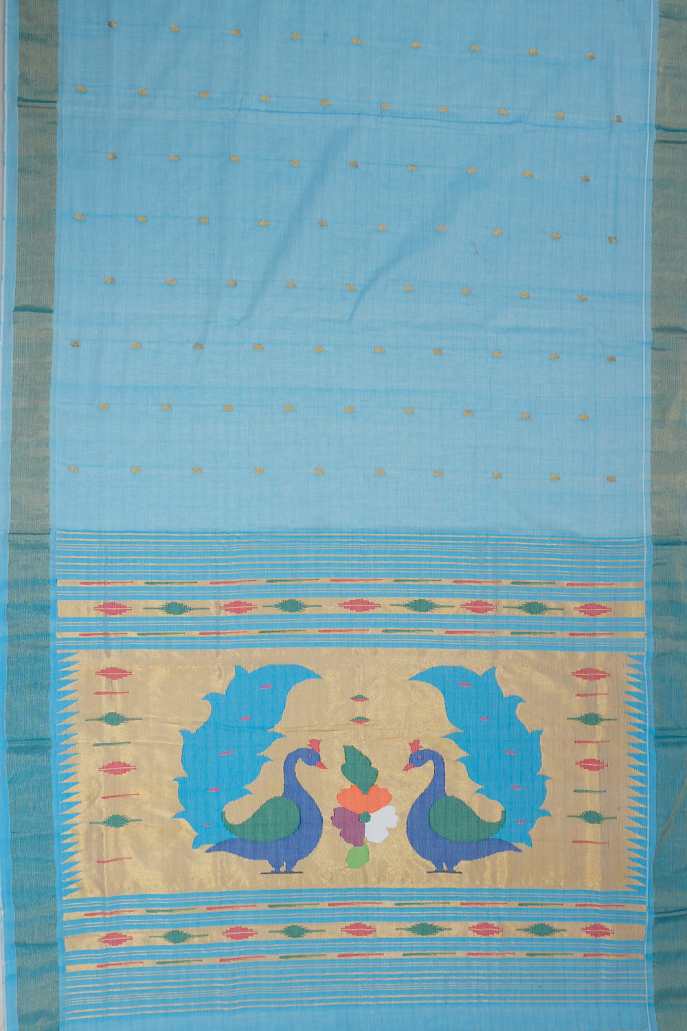 Paithani Cotton Butta Blue Saree