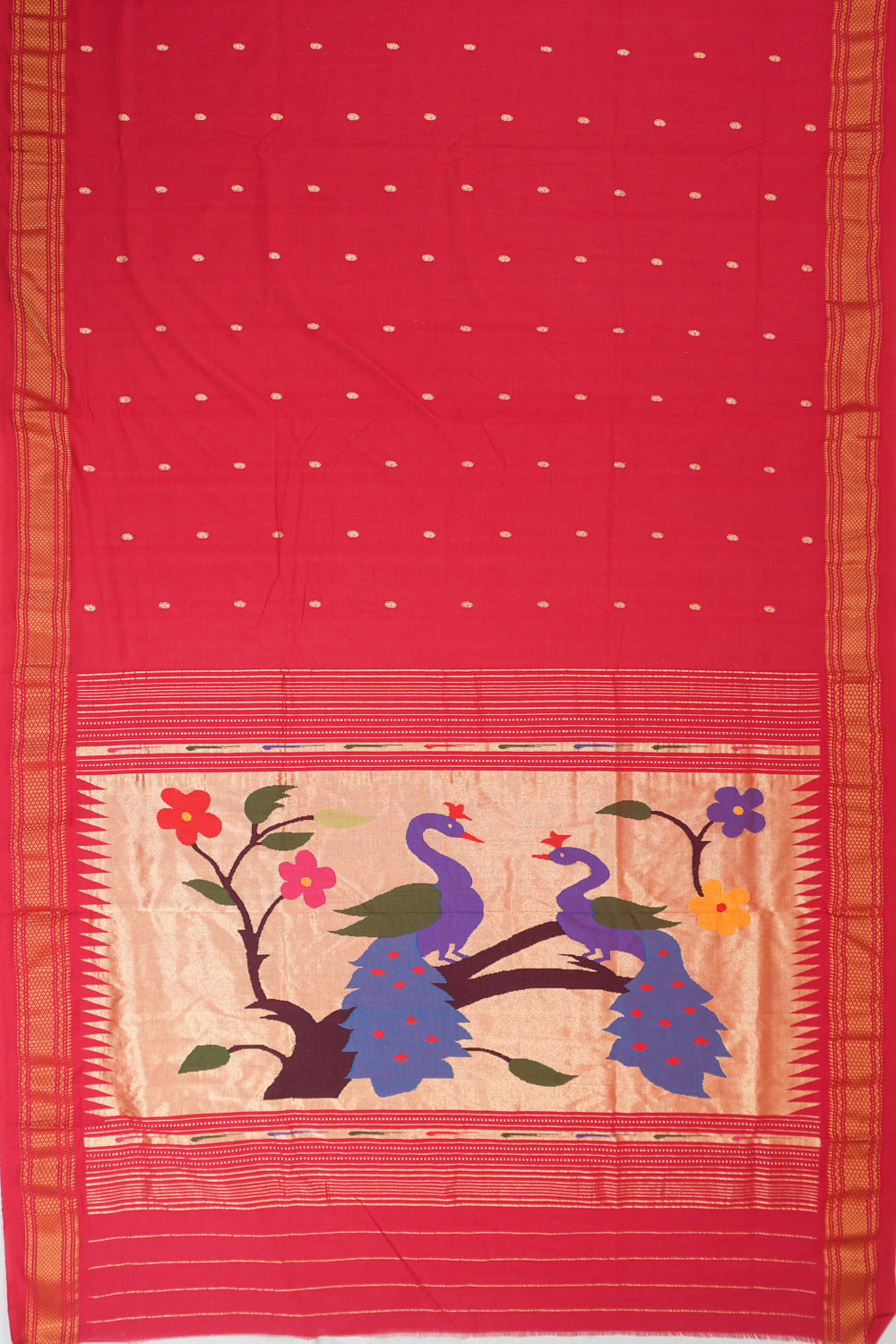 Paithani Cotton Butta Red Saree