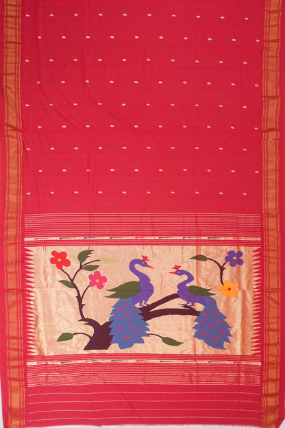 Paithani Cotton Butta Red Saree