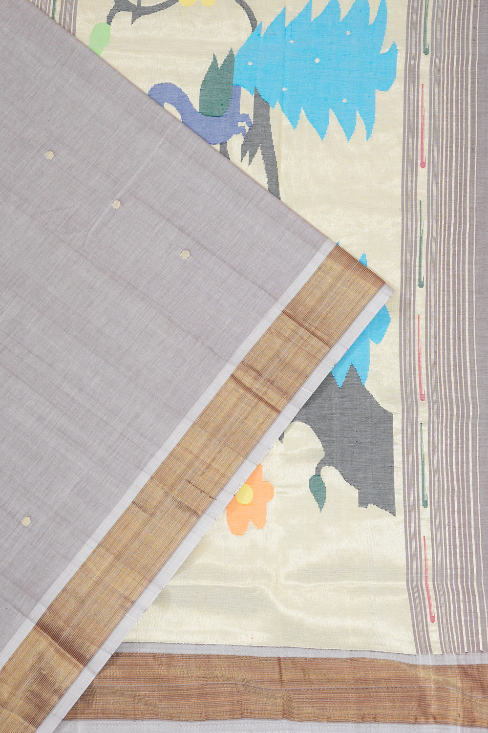 Paithani Cotton Butta Grey Saree