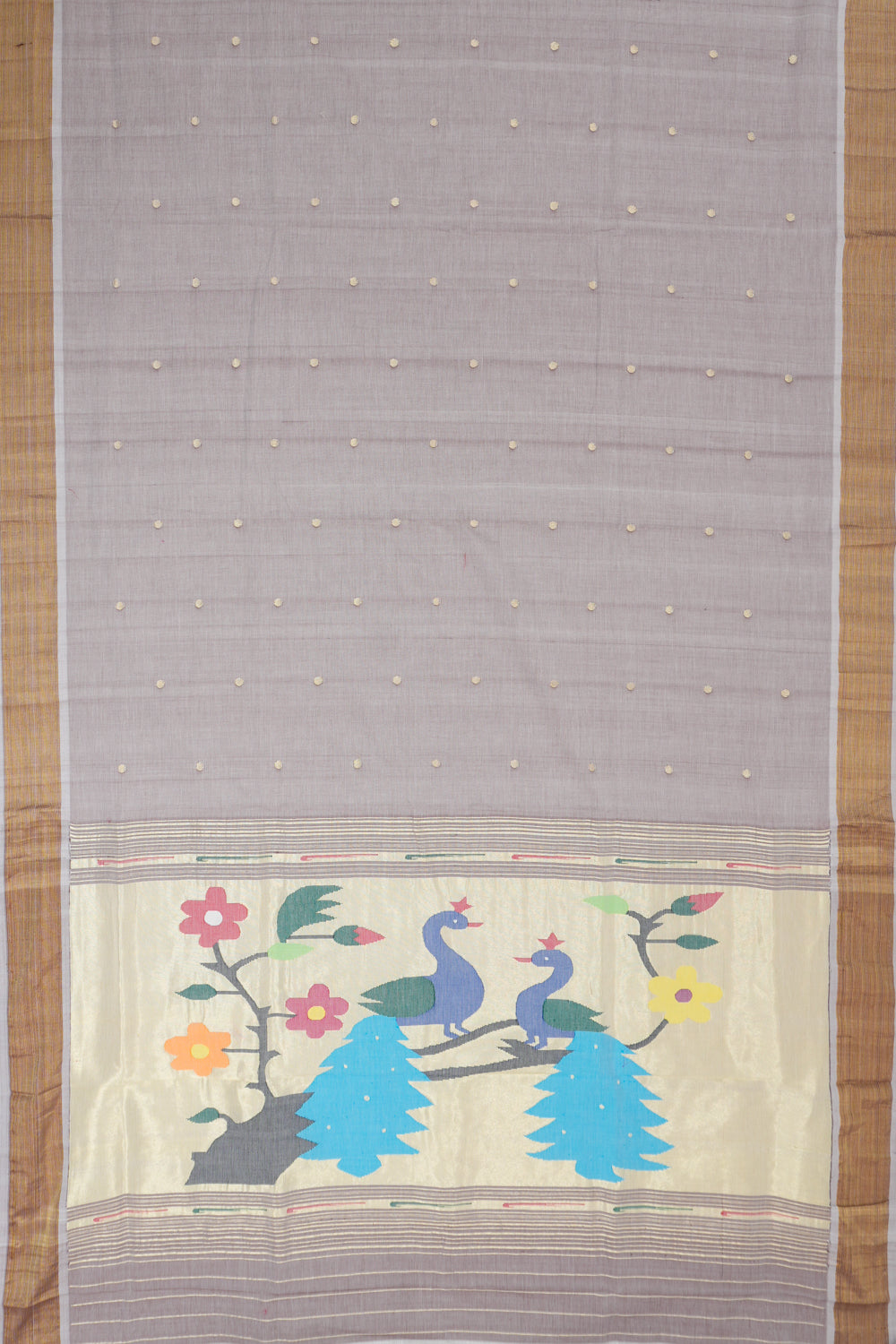 Paithani Cotton Butta Grey Saree