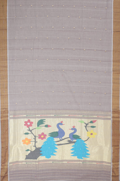 Paithani Cotton Butta Grey Saree