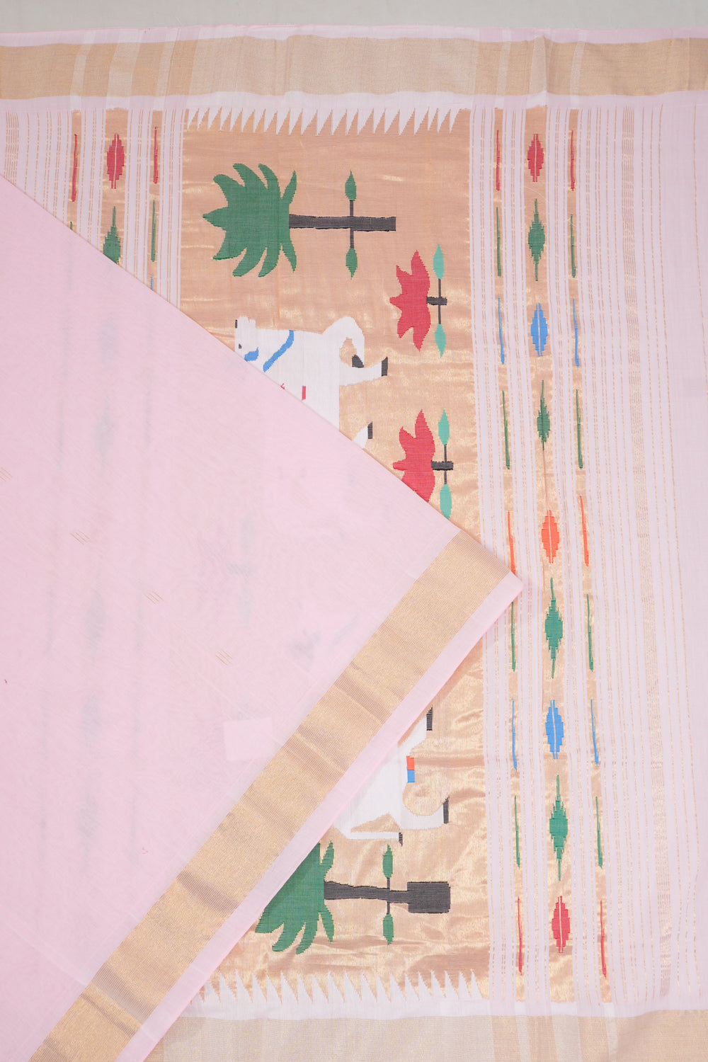 Paithani Cotton Butta Baby Pink Saree