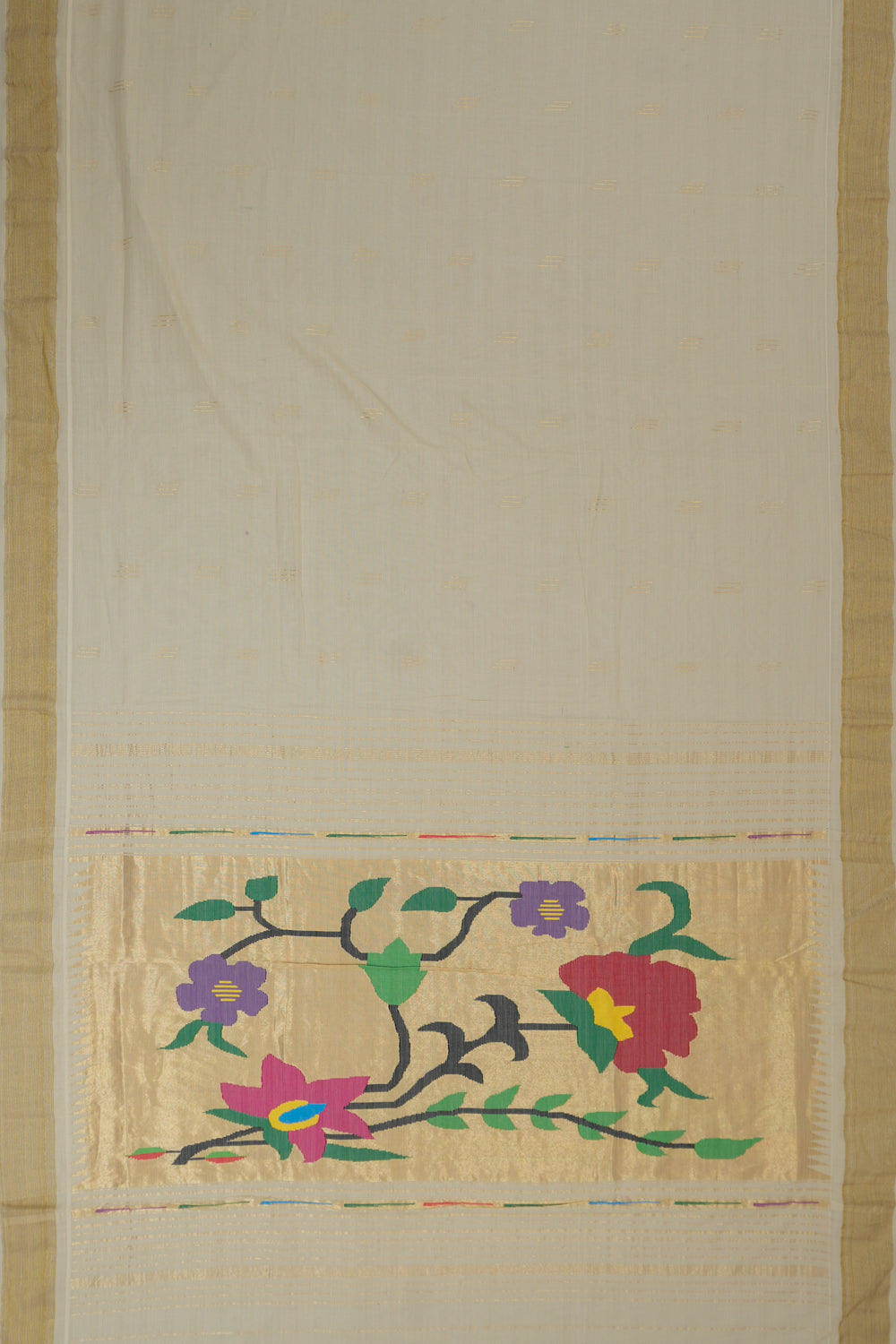 Paithani Cotton Butta Cream Saree
