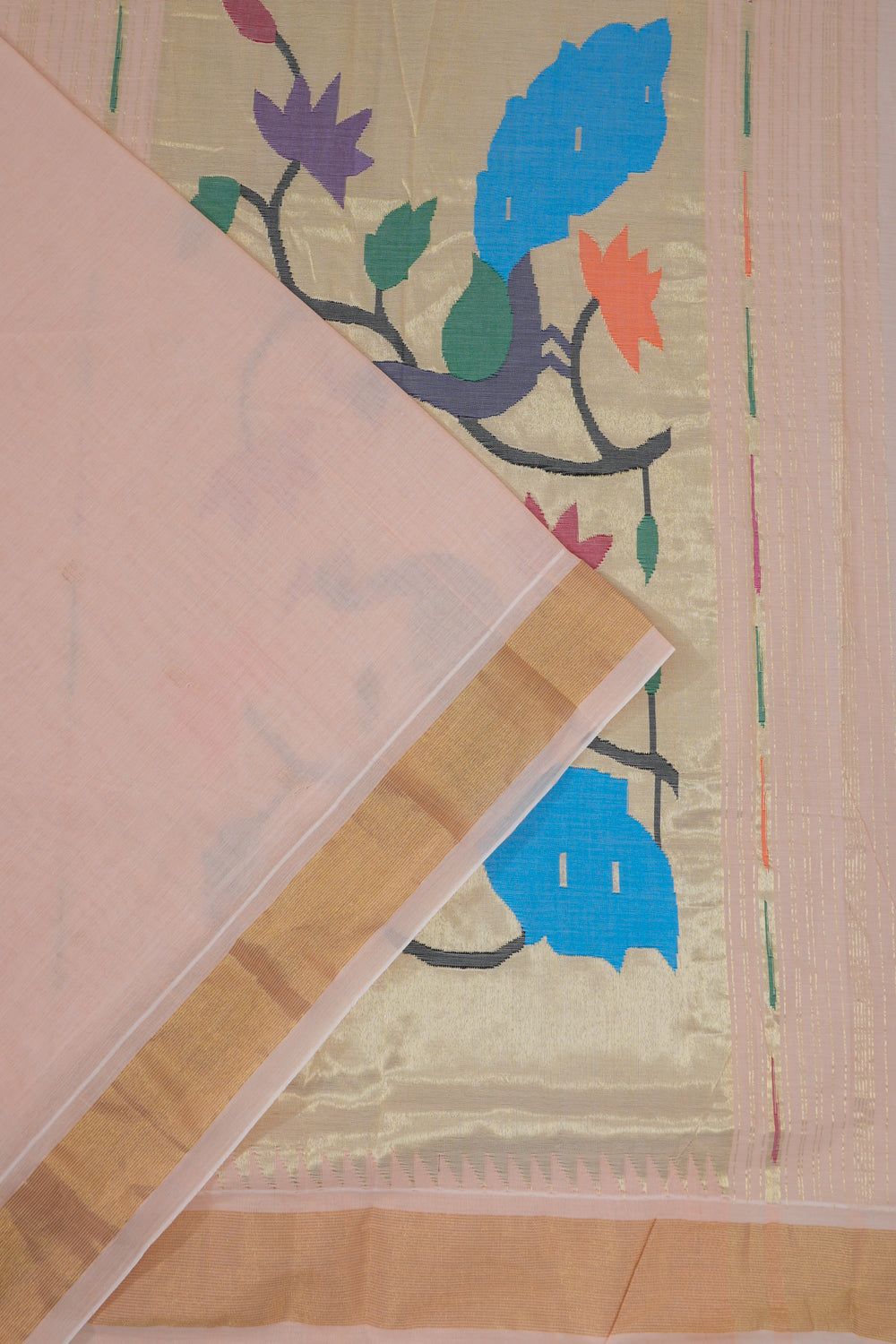 Paithani Cotton Butta Baby Pink Saree