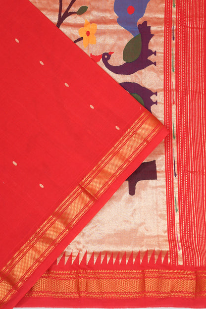 Paithani Cotton Butta Red Saree