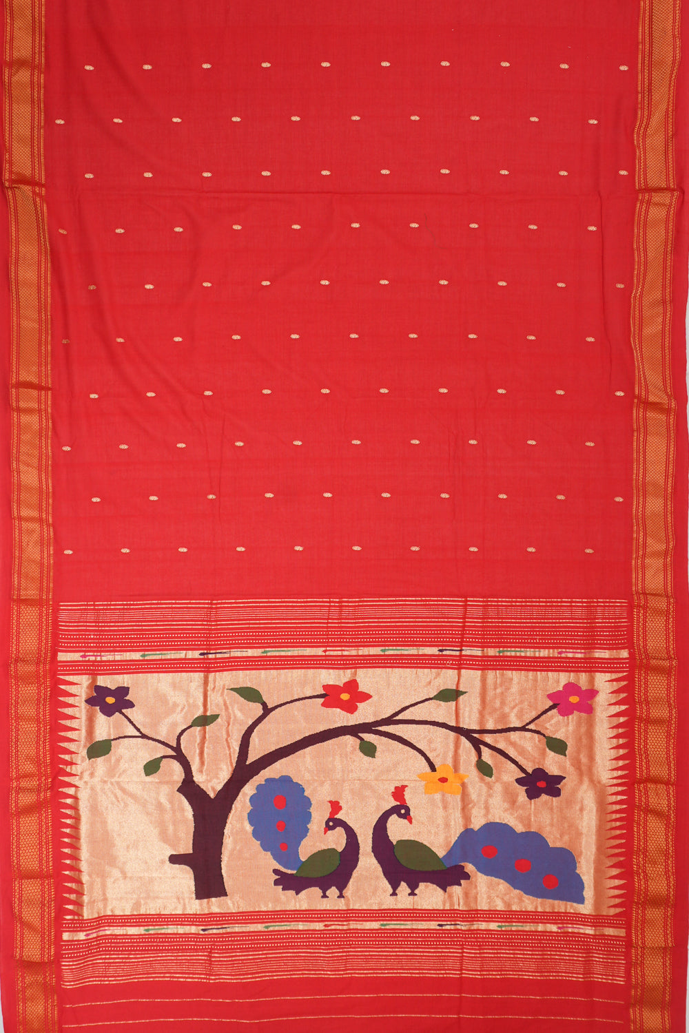 Paithani Cotton Butta Red Saree