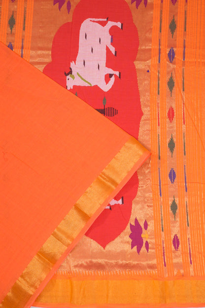 Paithani Cotton Butta Orange Saree