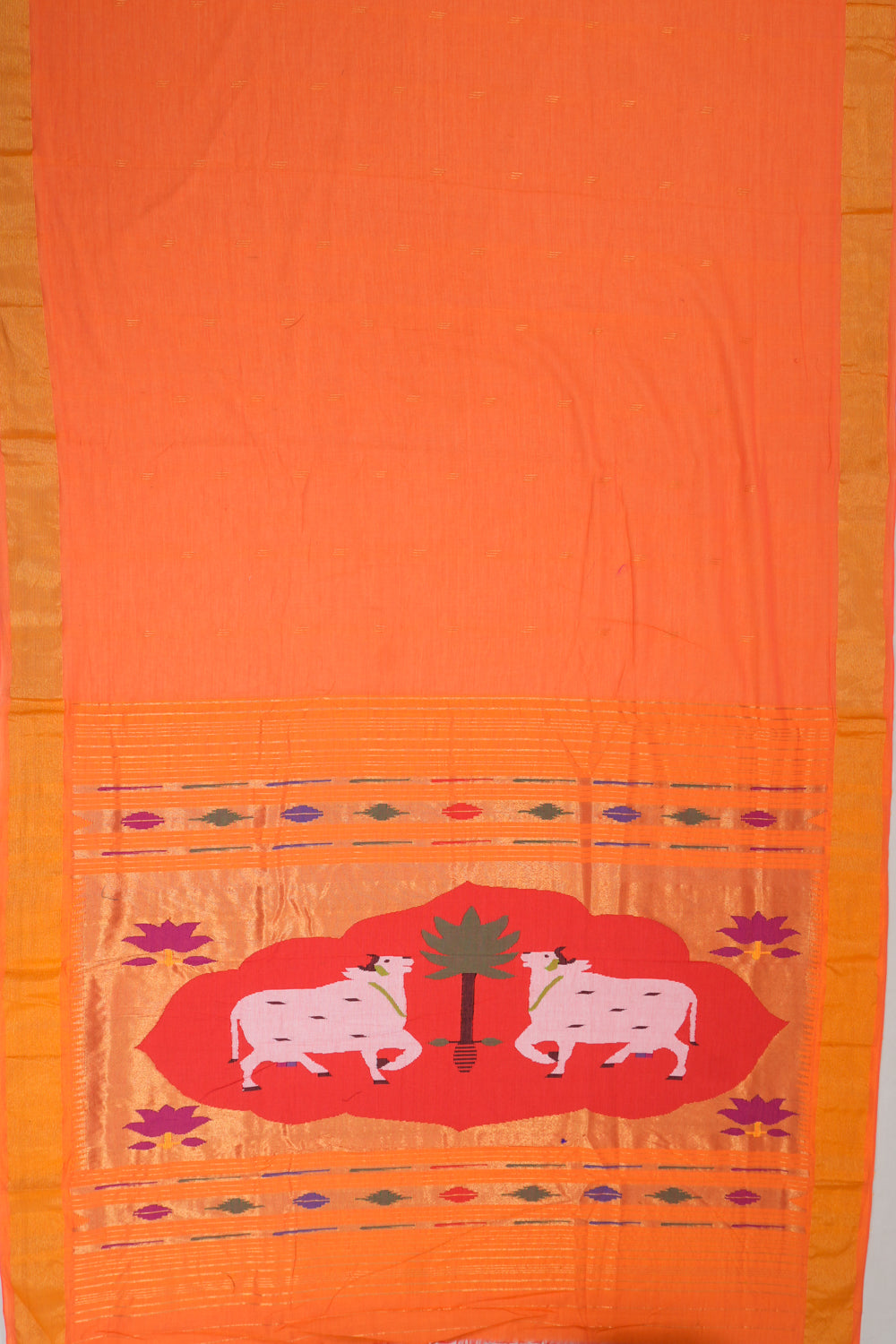Paithani Cotton Butta Orange Saree
