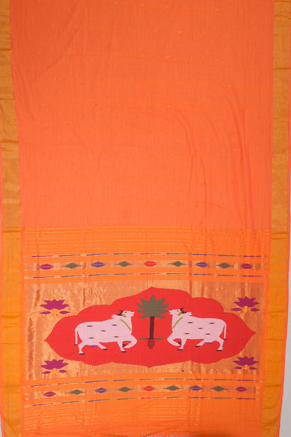 Paithani Cotton Butta Orange Saree