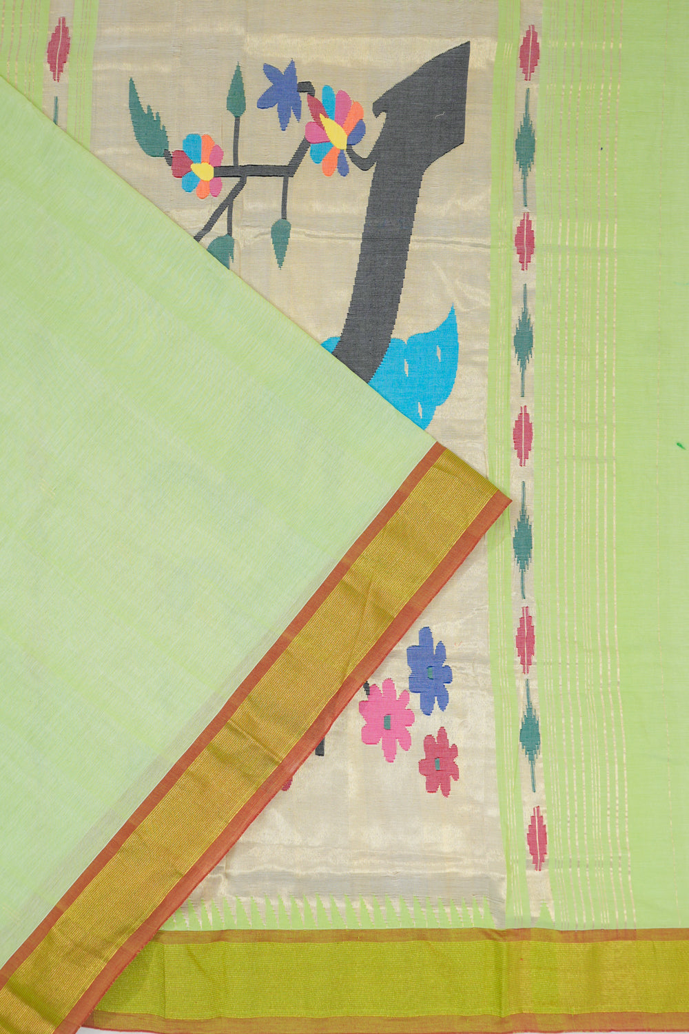 Paithani Cotton Butta Pista Green Saree