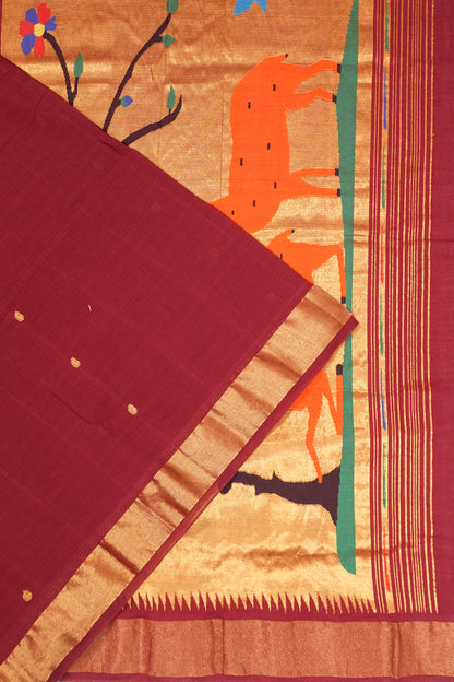 Paithani Cotton Butta Maroon Saree