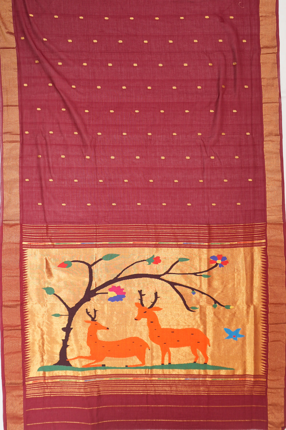 Paithani Cotton Butta Maroon Saree