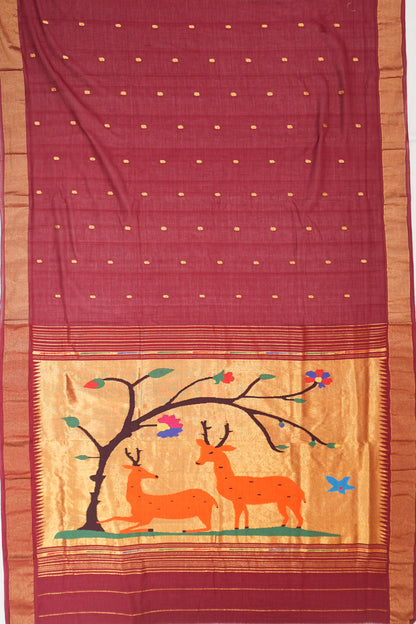 Paithani Cotton Butta Maroon Saree