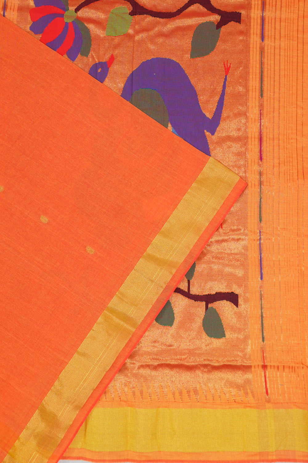 Paithani Cotton Butta Orange Saree
