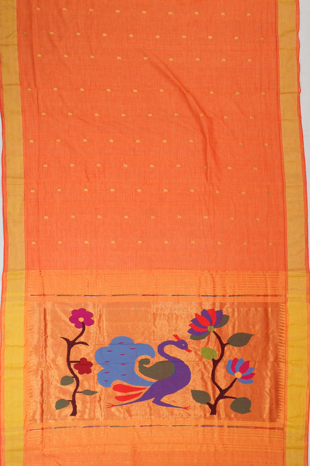Paithani Cotton Butta Orange Saree
