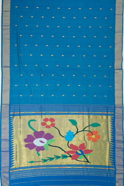 Paithani Cotton Butta Blue Saree
