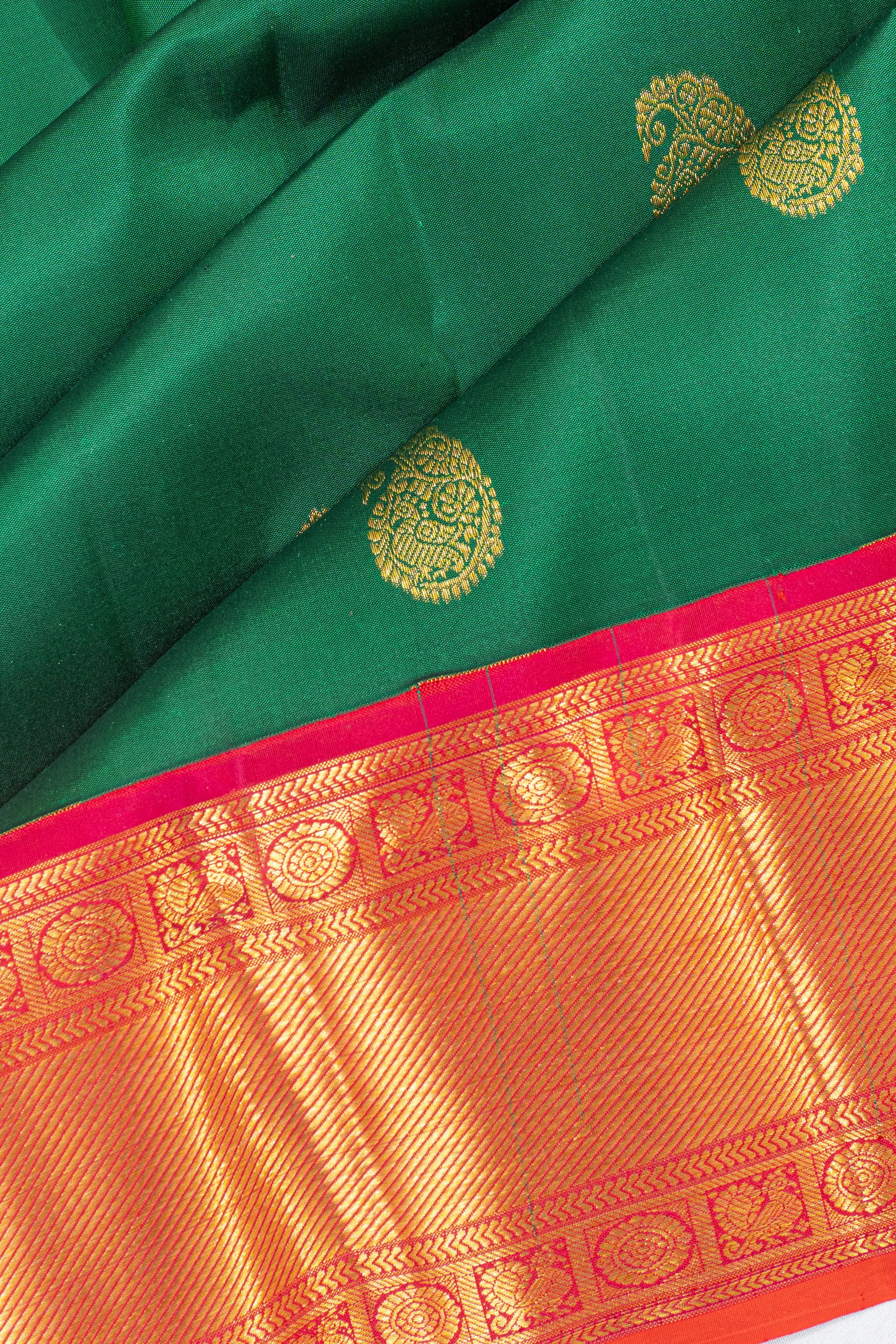 Kanchipuram Silk Butta Bottle Green Saree