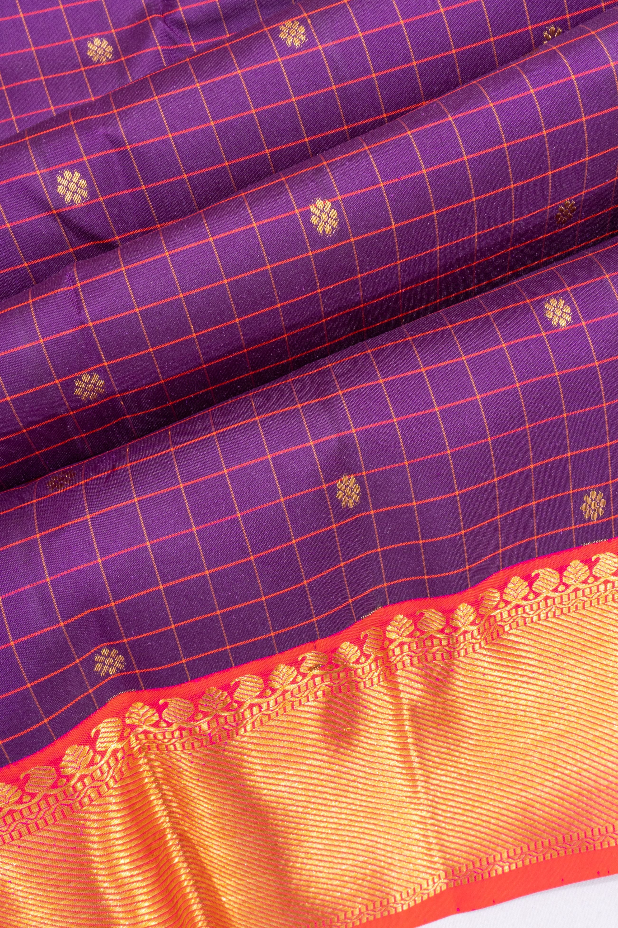Kanchipuram Silk Checks And Butta Violet Saree